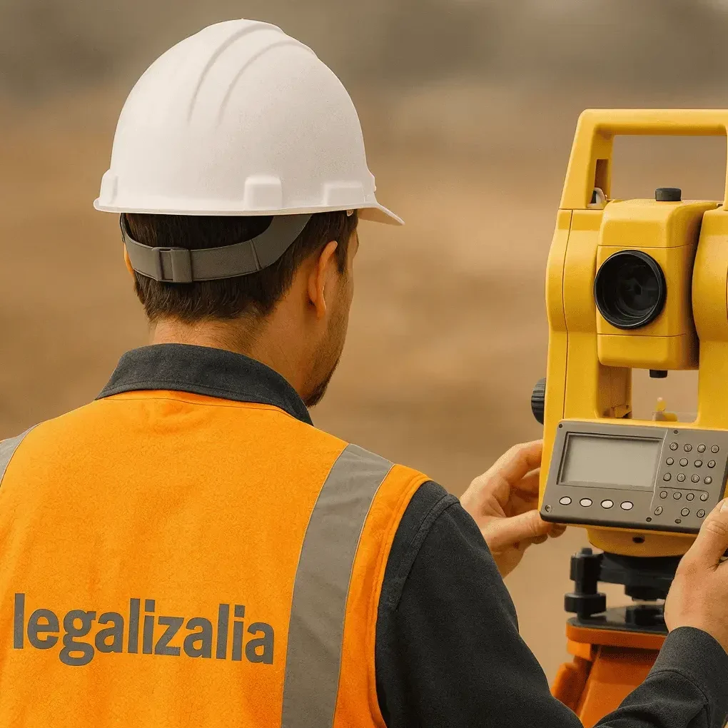 Técnico topógrafo realizando levantamiento de parcela en Málaga – Legalizalia